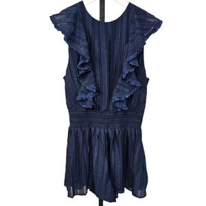 Revolve Finders Keepers Soraya Ruffle  Fringe Trim Romper Blue Tie Back Size 8